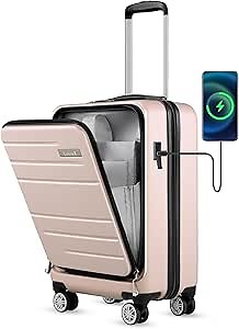 LUGGEX Carry On Luggage with Front Pocket - Polycarbonate Hard Shell Suitcase with USB Port (Pink, 20 Inch, 30.9L)