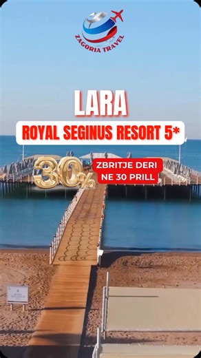 LARA – ROYAL SEGINUS RESORT 5⭐ 🌴 Pushime luksoze në një nga resortet më të bukura të Antalias! 🏖️ Pishina të pafundme, aktivitete për të gjitha moshat dhe shërbim ultra all inclusive! ✨ Zbritje deri në 30% – vetëm deri më 30 Prill! Shijo relaksin që meriton në Royal Seginus Resort – aty ku çdo detaj është menduar për komoditetin dhe kënaqësinë tënde! 🔻Per destinacione te tjera dhe rezervime kontaktoni ne: 355674542627 🔻🚦🏣Adresa : Rreth rrotullimi i zogu zi perball Qendres Tregtare “Ring Ce