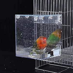 Bird Bath for Cage Hanging Bird Parrot Bathtub, Cage Bath Shower Box Bowl Cage Accessory for Pet Cockatiel Canary Cockatoos Parakeet Conure Lovebird, Acrylic Clear (Bathtub)