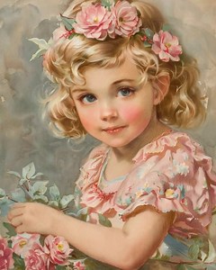 Maud Humphrey Style Art Print: Girl With Pink Roses Vintage Nursery Decor - Etsy