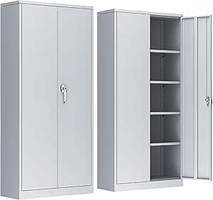 INTERGREAT Tall Metal Storage Cabinet Doors, 72" Lockable Steel Storage Cabinet with Shelves, Grey Metal Cabinet Locking Steel Cabinets for Home Office
