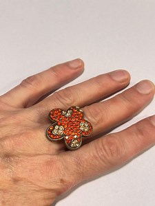 Red Orange Rhinestone Flower Ring, Adjustable Silver Tone Cocktail Ring - Etsy Canada