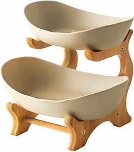 [Hot Item] Double Layer Fruit Tray Bamboo Wood Frame Household Snack Tray