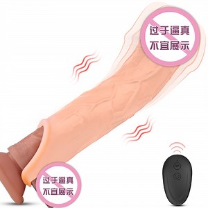 [Hot Item] Realistic Giant Male Silicone Vibrator, Masturbation Product, Silicone Penis Enlargement Sleeve, Large Penis Penis Sleeve with Vibrator