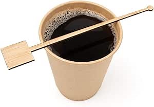 Restaurantware 7 Inch Coffee Stirrers 100 Disposable Coffee Stir Sticks - Square Top Sturdy Natural Bamboo Drink Stirrers Stirrers For Hot and Cold Beverages Break-Resistant