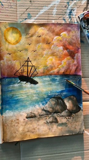 Sunset Beach Drawing on Black Paper: Step-by-Step Guide