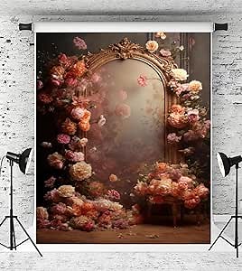 5x7ft Pink Floral Mirror Backdrop for Photography Valentines Day Home Decoration Backdrop for Pictures Photo Props