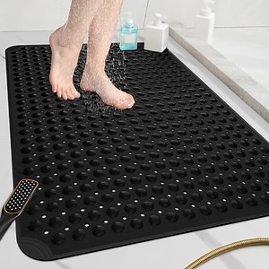 OTHWAY Large Shower Mat 34x23, TPE Non Slip Shower Mat, Inside Shower Mat with Drain Holes Suction Cups, Walk in Shower Mat for Shower Stall, Anti-Slip for Elderly Kids (Black)