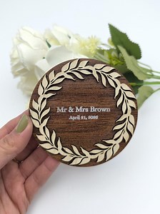 Personalized Wooden Wedding Coasters, Engraved Wreath Design - Etsy