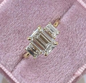 Emerald Cut Moissanite Three Stone Engagement Ring, Three Stone Emerald Cut Rings, Solid Gold Wedding Ring, Anniversary Rings Gifts for Wife - Etsy