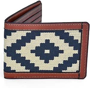 GauchoLife Handmade Guarda Pampas Full Grain Leather Bi-Fold Wallet (Blue/Tan)