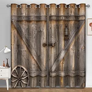 Aimego Farmhouse Rustic Woodland Blackout Curtains - Country Barn Western Wooden Drapes Decor for Bedroom Living Room Window Darkening Curtain 2 Panel Set, 52" X 84"