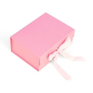 [Hot Item] Luxury Customized Recyclable Pink Magnetic Cosmetic Packaging Gift Folding Boxes Rigid Cardboard Packaging with Ribbon