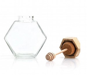 [Hot Item] 12oz 8oz Honey Glass Jar Hexagon with Wood and Honey Dipper