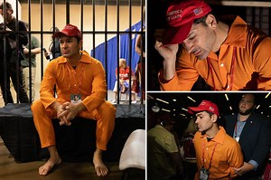 Brandon Straka in CPAC's controversial mock prison cell as headsets play Jan 6 testimony