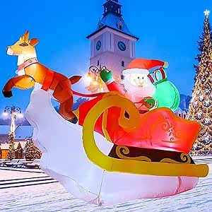 COMIN 6.2ft Christmas Inflatables Outdoor Decorations, Blow Up Santa Claus and Deer Inflatable with Built-in LEDs for Christmas Indoor Outdoor Yard Lawn Garden Decorations