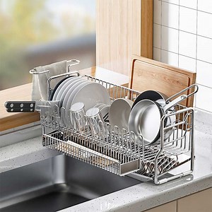 [Hot Item] Heavy Duty Dish Drainers for Kitchen Counter, 304 Stainless Steel Dish Rack with Drainage System