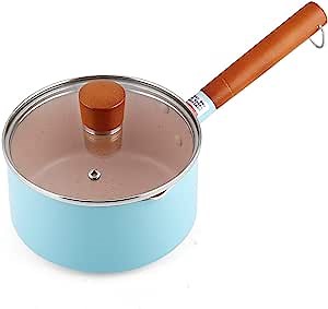 Nostick saucepan,saucepan with lid,saucepan nonstick,Multipurpose Pot,Saucepan with Glass Lid Solid Wood Handle Nonstick Saucepan Stone Coating PFOA-Free Milk Saucepan (Blue 6.9in / 1.7QT)