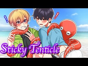 【BL Anime】My boyfriend is entangled with an octopus at the beach, and we ended up kissing【Yaoi】