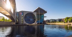 4k Hyperlapse of modern architecture concrete building in urban area.