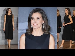 Queen Letizia of Spain Stunning in HUGO BOSS Black Sleeveless Midi Dress at 'In Memoriam' Concert