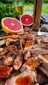 81_Grilled Grapefruit & Maple marinated pork chops. 💯I reduced the grapefruit marinade at a thicker consistency, to sit | The Food Taste