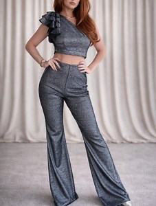 Silver Glitter Sparkle Frill Top Trousers Co-ord Suit - Etsy Canada
