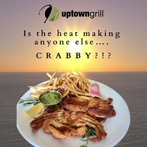 Pan fried soft shell crabs 🦀 [two lightly breaded pan fried jumbo soft shell crabs with garlic herb butter, served with shoe-string potatoes] | Uptown Grill