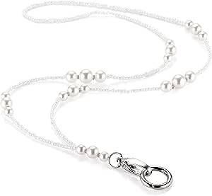 OUTXE Key Lanyard for Women 2 Pack, Pearl Neck Lanyard for Keys, ID Badge Holder, Wallets, Keychain - Bright Pearl