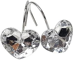 Set of 12 Heart Shape Clear Crystal Shower Curtain Hooks Transparent Diamond Love Icon Ring Hangers