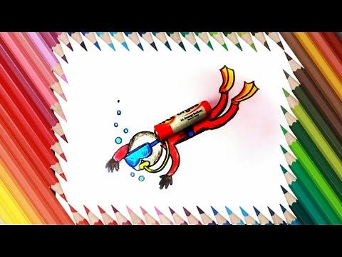 how to funny draw scuba diver, step by step - ( very easy ) #funnydraw #scuba