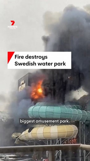 A large blaze destroyed a newly built water park in Sweden, which was set to open later this year. #fire #waterpark #explosion #Sweden #7NEWS | 7NEWS Australia