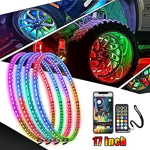 15in Double Row Wheel Ring Lights, Dream Chasing Color Wheel Lights Kit with Music Mode, Rim Lights with APP & Remote Control Compatible with Truck SUV Car Pickup