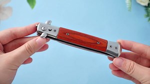 Zhehao 3 Pieces Folding Hair Comb Set - Wood Grain Switchblade Comb Pocket Knife Hair Brush Automatic Push Button and Stainless Steel Switch-blade Folding Pocket Combs for Men Grooming Travel Outdoor