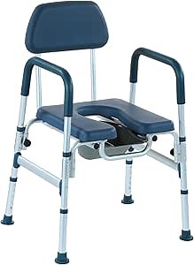Bedside Commode Chair - Can be Used as Shower Chair/Raised Toilet Seat Riser, with PU Seat and Backrest,Blue