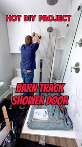 DIY Barn Track Shower Door.You Can Install This Yourself! JUST WATCH THIS!😳 Just Comment”SHOWER” for Ordering Information. #diy #shower #bathroom #homeimprovement #reels #trending | Interior Trend Inc.