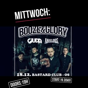 15 shares | Diese Woche im Bastard: 18.12. Booze & Glory + Giuda + The Analogs //-19 Uhr 20.12. Demented Are Go Official + The Wreck Kings//-19 Uhr 21.12. LADY CRANK & DAS_OBJEKT//-19 Uhr 22.12. Peter And The Test Tube Babies & Battleme//-16 Uhr !!! Tickets & Info: www.bastardclub.de | B.C. Osnabrück | Facebook