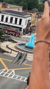 Stunt driver launches car through town fountain during daring stunt