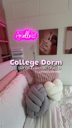 list of dorm room essentials 💗 #collegedorm #dormroom #dormessentials #collegetips