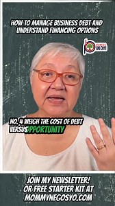 5.7K views · 110 reactions | Managing business debt doesn’t have to be overwhelming. Learn how to handle debt and explore financing options that fit your needs. Watch this for actionable tips. #MommyNegosyo #BusinessPinoy #PHBusiness #BusinessPH #NegosyongPinoy #Negosyo101 #Business101 #NegosyoTip | Mommy Negosyo | Facebook