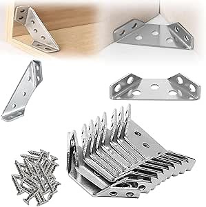 Universal Stainless Steel Furniture Corner Connector, Angle Fasten Connector, Furniture Triangle Support Frame, Stainless Steel Corner Bracket Support with Screws for Shelf Cabinet Table Chair