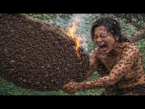 Harvesting a Giant Wild Honeycomb – Surrounded by Bees