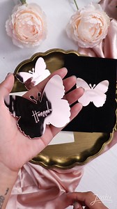 Fabulous butterfly rose gold acrylic name tag, you can have 2 sizes available CNS005 https://www.janicepaper.com/name-tag/ | Janice Paper