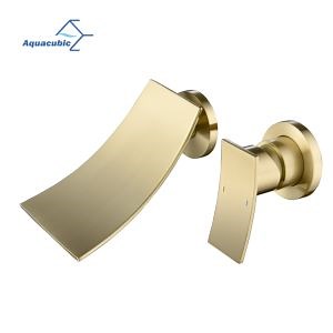 [Hot Item] Brushed Gold Brass Double Handle Wall Mounted Bathroom Vessel Basin Sink Faucet