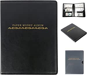 60 Pockets Paper Money Album Currency Banknote Collection Leather Book Cash Holder Storage 10 Sheets Black Durable