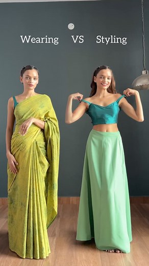 Wearing Vs Styling a cotton saree💚💛 #sareefashion #sareedraping #saree | Monalisha