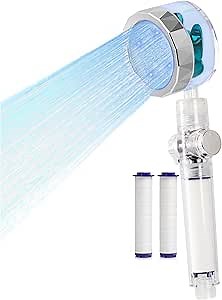 LED shower head High Pressure shower heads, Handheld Turbo Fan Showerhead Pause Switch, Hydro Jetshower head Set with 3 Filters Replacement, water softener hydro shower jet head