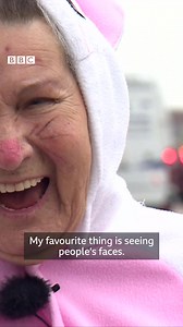 This is Maria 😍 Every year the 94-year-old dresses as a bunny and hands out free Easter eggs in Nottingham. Read more: https://bbc.in/3MmIe8R | BBC Nottingham