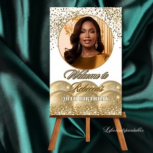 ANY AGE Photo Birthday Welcome Sign Birthday Template Gold Glitter Balloon Welcome Poster Editable Welcome Signage Decor Digital Download - Etsy