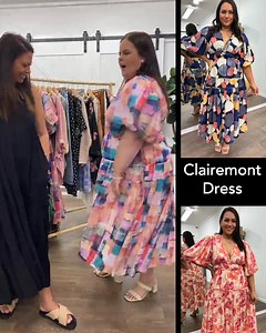 4.3K views · 21 reactions | A snippet of Ellie's outfits from our LIVE try-on. Ellie is 170cm tall, size 16/18 and her bust is a 16DD, wearing; Samantha Dress Navy Floral size 16 ($79) + Clairemont Dress Purple Multi size 16 ($79) x x Shop HERE: vineapparel.com/collections/dresses | Vine Apparel | Facebook